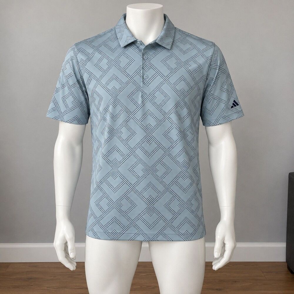 Adidas Golf Polo Mens Large Light Blue Geometric Performance Golfcore Preppy